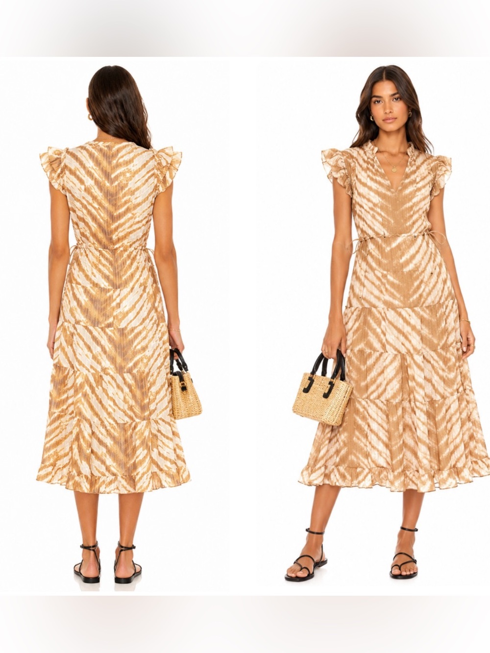 Ulla Johnson Beige & Cream Tiered Midi Dress